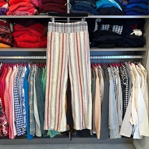 Kiss & Cry navy/coral/yellow striped elastic waistband pants size M